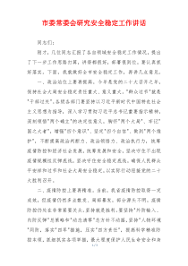 市委常委会研究安全稳定工作讲话