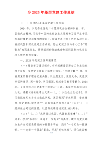 乡2025年基层党建工作总结