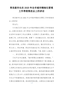 常务副市长在2025年全市城市精细化管理工作季度推进会上的讲话