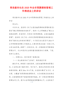 常务副市长在2025年全市预算绩效管理工作推进会上的讲话