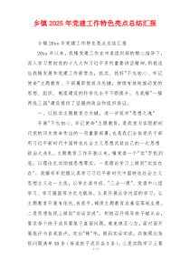 乡镇2025年党建工作特色亮点总结汇报