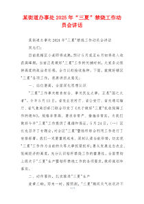 某街道办事处2025年“三夏”禁烧工作动员会讲话