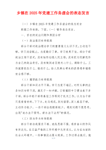 乡镇在2025年党建工作务虚会的表态发言