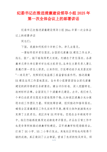 纪委书记在推进清廉建设领导小组2025年第一次全体会议上的部署讲话