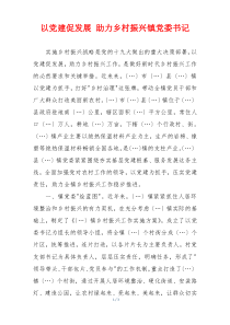 以党建促发展 助力乡村振兴镇党委书记