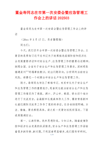 董金寿同志在市第一次安委会暨应急管理工作会上的讲话202503