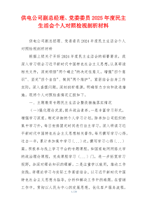 供电公司副总经理、党委委员2025年度民主生活会个人对照检视剖析材料