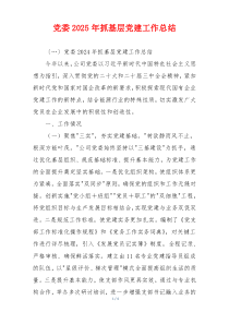 党委2025年抓基层党建工作总结