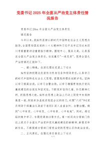 党委书记2025年全面从严治党主体责任情况报告