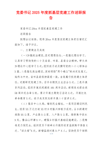 党委书记2025年度抓基层党建工作述职报告