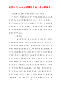 党委书记2025年抓基层党建工作述职报告1