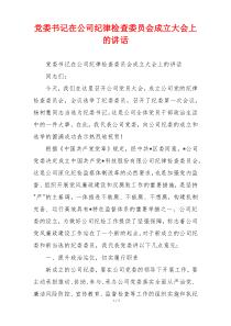 党委书记在公司纪律检查委员会成立大会上的讲话