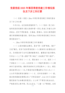 党委党组2025年第四季度党建工作情况报告及下步工作打算