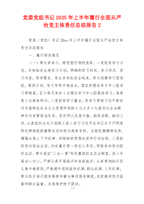 党委党组书记2025年上半年履行全面从严治党主体责任总结报告2