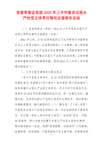 党委常委会党组2025年上半年落实全面从严治党主体责任情况自查报告总结
