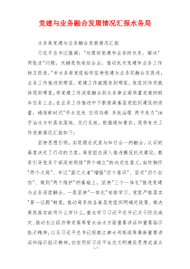 党建与业务融合发展情况汇报水务局