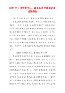 2025年公司党委书记、董事长述学述职述廉述法报告