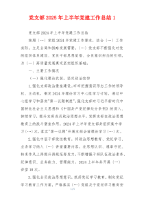 党支部2025年上半年党建工作总结1