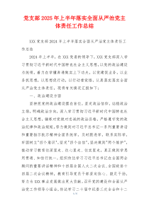 党支部2025年上半年落实全面从严治党主体责任工作总结