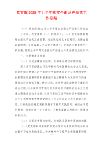 党支部2025年上半年落实全面从严治党工作总结
