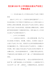 党支部2025年上半年落实全面从严治党工作情况报告