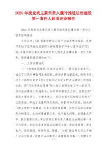 2025年度党政主要负责人履行推进法治建设第一责任人职责述职报告