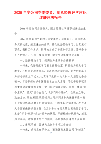 2025年度公司党委委员、副总经理述学述职述廉述法报告