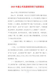 2025年度公司党委领导班子述职报告
