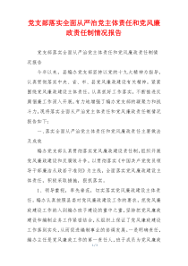 党支部落实全面从严治党主体责任和党风廉政责任制情况报告