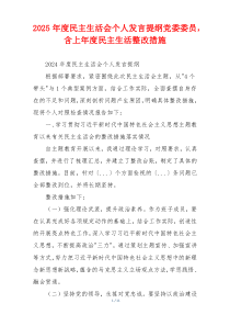 2025年度民主生活会个人发言提纲党委委员，含上年度民主生活整改措施