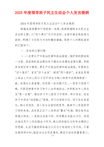 2025年度领导班子民主生活会个人发言提纲