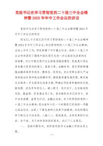 党组书记在学习贯彻党的二十届三中全会精神暨2025年年中工作会议的讲话