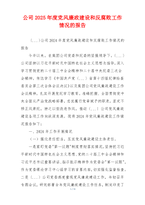 公司2025年度党风廉政建设和反腐败工作情况的报告