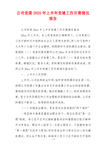 公司党委2025年上半年党建工作开展情况报告