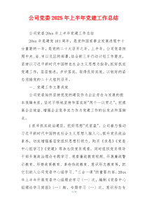 公司党委2025年上半年党建工作总结