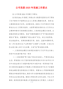 公司党委2025年党建工作要点
