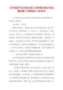 公司党委书记在党支部工作经验交流分享会暨党建工作推进会上的发言