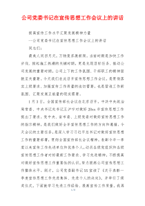 公司党委书记在宣传思想工作会议上的讲话