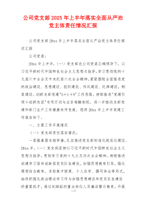 公司党支部2025年上半年落实全面从严治党主体责任情况汇报