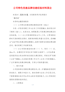 公司特色党建品牌创建经验材料国企