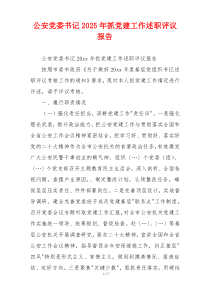 公安党委书记2025年抓党建工作述职评议报告