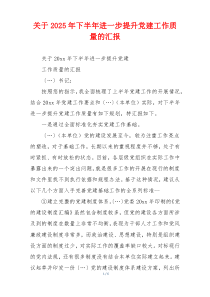 关于2025年下半年进一步提升党建工作质量的汇报