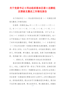 关于党委书记X同志组织落实区委X巡察组反馈意见整改工作情况报告