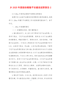 乡2025年度综治维稳平安建设述职报告2