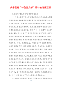 关于创建“特色党支部”活动的情况汇报