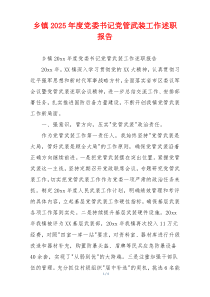 乡镇2025年度党委书记党管武装工作述职报告