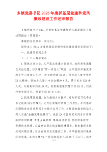 乡镇党委书记2025年度抓基层党建和党风廉政建设工作述职报告