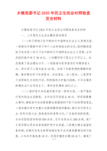 乡镇党委书记2025年民主生活会对照检查发言材料