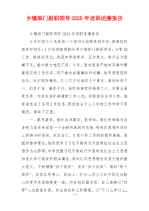 乡镇部门副职领导2025年述职述廉报告
