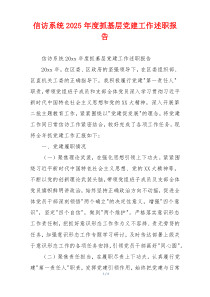 信访系统2025年度抓基层党建工作述职报告